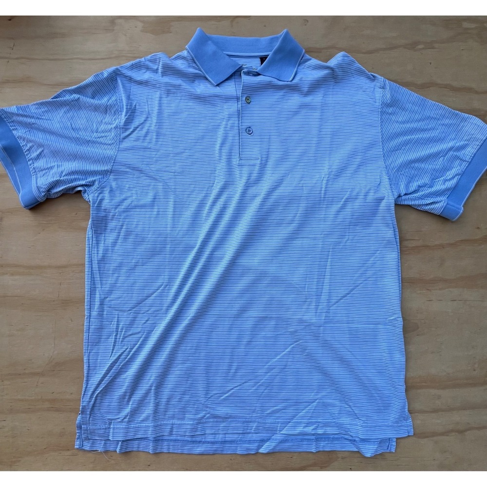 Ben Hogan Mens Golf Polo Shirt Medium Blue White Micro Stripe Short Sleeve M